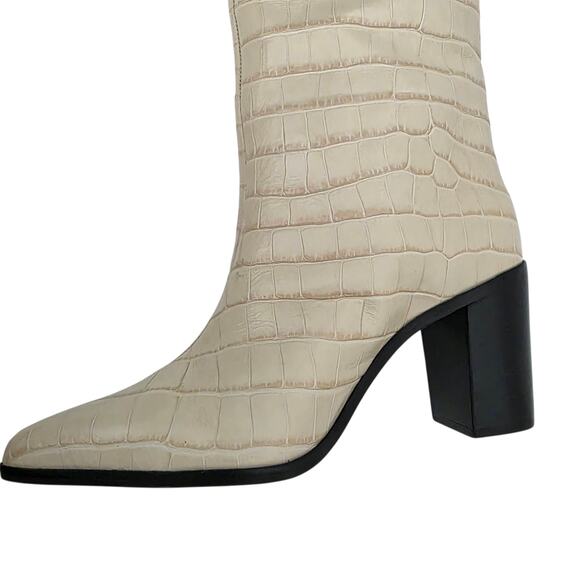 SCHUTZ Cream Beige Pointed Toe Block Heel Knee High Embossed Leather Boots 9.5 - Picture 2 of 8